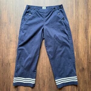 Adidas Navy Sailor Cropped Pants Nautical Stripe Women’s Size 12 Vintage